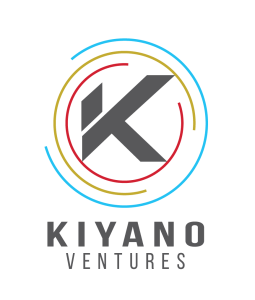 Logo for Kiyano Ventures featuring a bold gray letter K in the center, surrounded by overlapping red, gold, and blue circular lines, with the company name below in gray text.