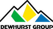 Logo for Dewhurst Group featuring three mountain peaks outlined in black, with the peaks filled in green, yellow, and blue. The company name DEWHURST GROUP appears in bold black letters below the mountains.