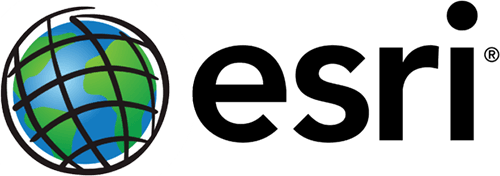 The ESRI logo featuring a stylized globe with green landmasses and blue water, overlaid by black grid lines, next to the word esri in bold black lowercase letters.
