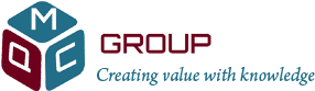 Logo for MQC Group featuring a cube with the letters M, Q, and C on its sides. To the right, GROUP is written in bold, and below it, the tagline reads Creating value with knowledge.