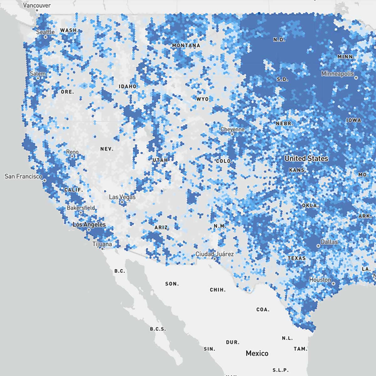 FCC map of broadband access in the United States